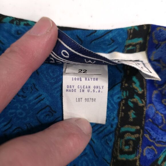 VTG 80s Colorful Blue Blouse Sz22 Glam Gold Buttons Statement Shoulder Pads 90s - Picture 15 of 16